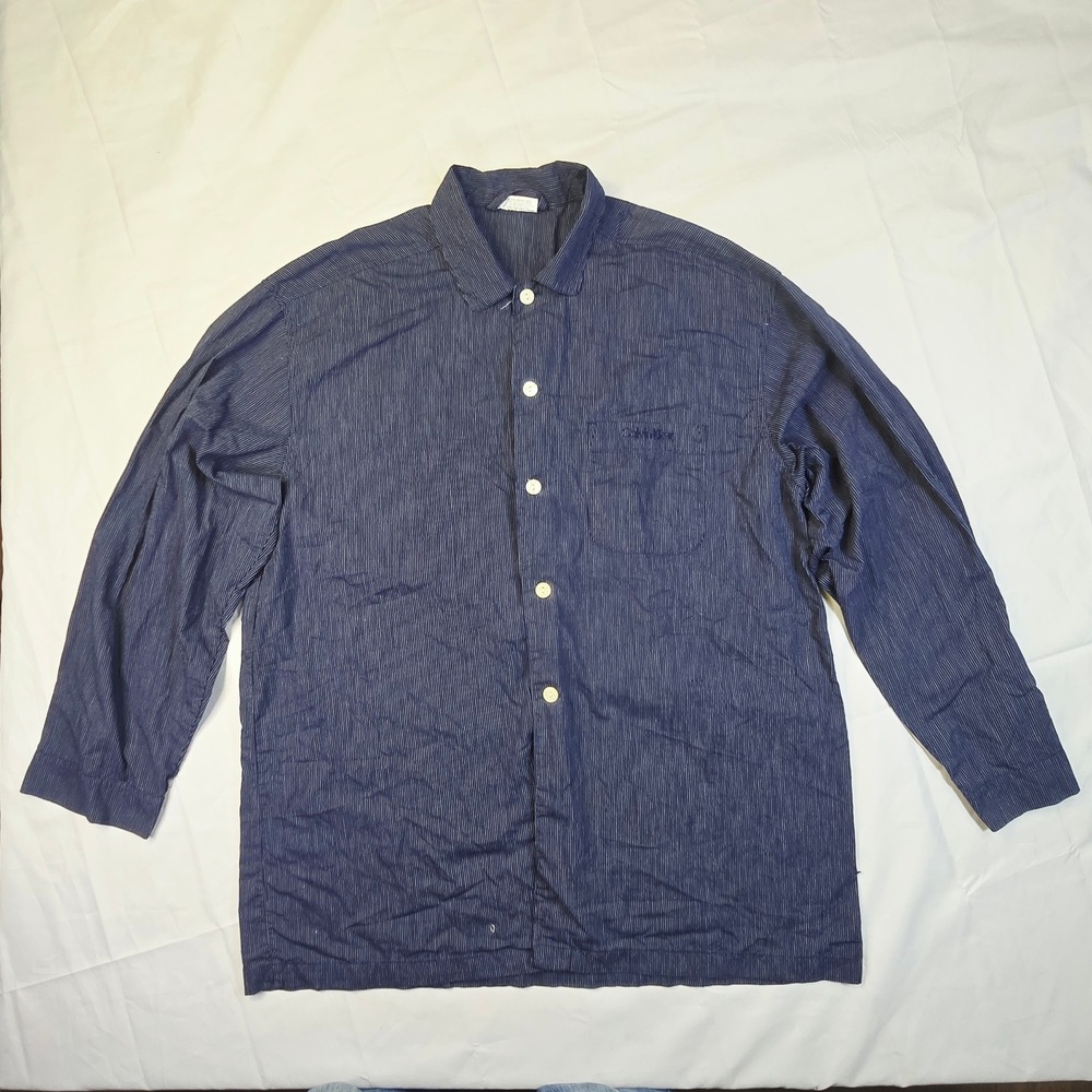Calvin Klein Men's Sleepwear Shirt XL Blue Pinstripe Long Sleeve Button Up P18